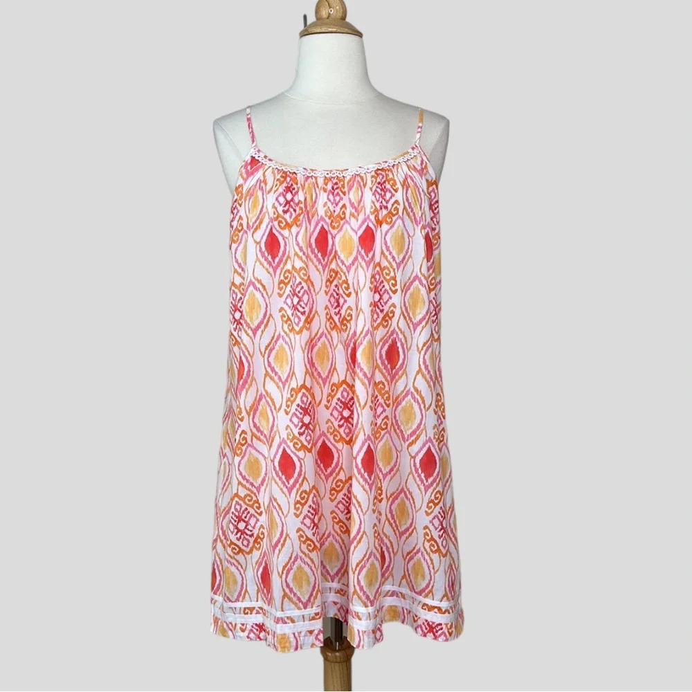 Oscar de la Renta Ikat Cotton Slip Dress S | Boho‎ Resort Summer Lounge